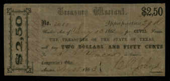 Treasury Warrant for $2.50 to G. G. Simeax for civil service