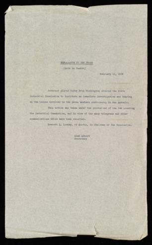 Memorandum to the press regarding the State Industrial Commission investigation