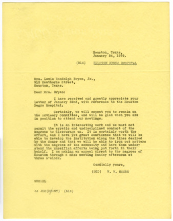 Letter from W. W. Moore to Mrs. Lewis Randolph Bryan, Jr., 1929 January 24