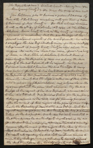 A listing of thirty-one enslaved men, women, and children included on a petition by John W. and Julien S. Devereux for recovery of monies advanced to Alfred M. Devereux