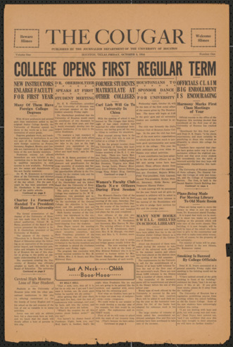 The Cougar, Vol. 1, No. 1, October 5, 1934