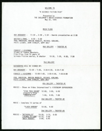 A Science Fiction Fair, Schedule