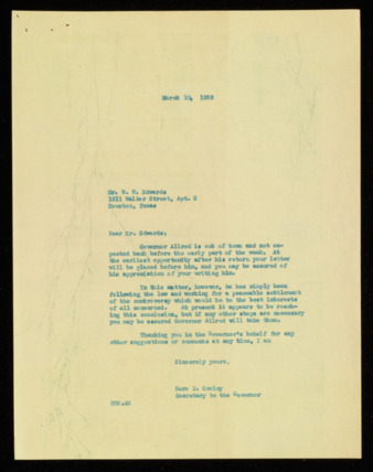 Letter from Dero D. Cowley to W. W. Edwards, 1938 March 10