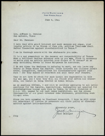 Letter from Jack Danciger to Alonso S. Perales, 1944 June 6