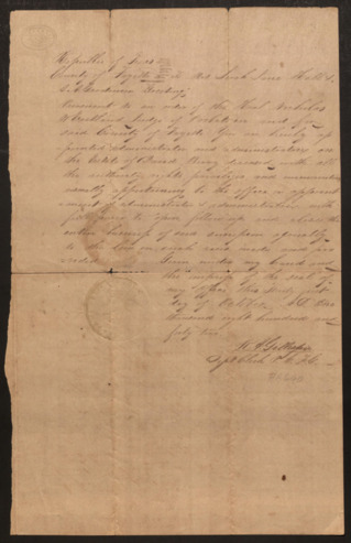 Letter from the Probate Court to Mrs. Sarah Jane Hall