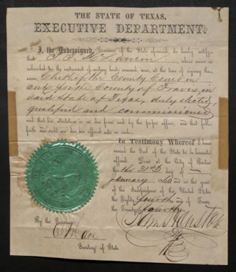 Certification of I. T. McLaurin as County Clerk for Travis County