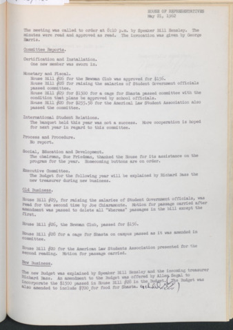 Hardbound Senate Journal, House of Representatives, Minutes, May 21, 1962