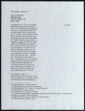 Transcript and translation of Petition for land grant by Adolfo Sterne