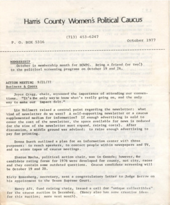 Harris County Women's Political Caucus, October 1977