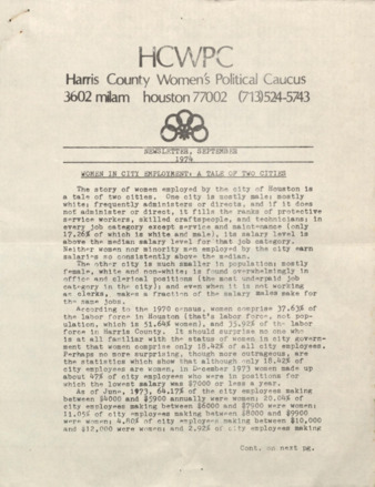Harris County Women's Political Caucus, September 1974