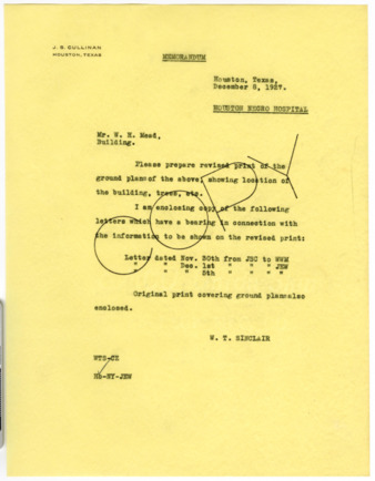 Memorandum from W. T. Sinclair to W. H. Mead