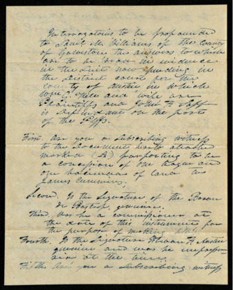 Interrogatories to be presented to Samuel May Williams in the case of Hill & wife vs. J. F. Sapp