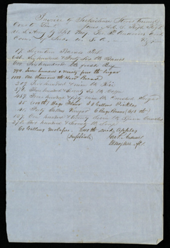 Invoice of subsistence stores delivered to Fort Ewell