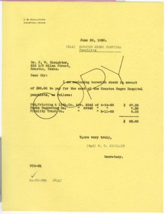 Letter from W. T. Sinclair to J. W. Slaughter, 1928 June 29