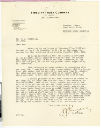 Letter from J. Y. Powell to J. S. Cullinan, 1933 November 23