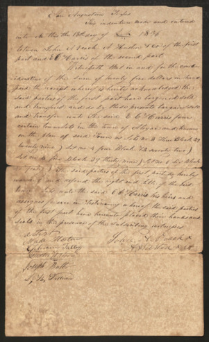 Record of payment, sale, and transfer of four town lots to E. C. Harris