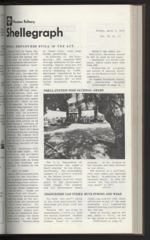 Shellegram, Vol. 39, No. 13, April 5, 1974