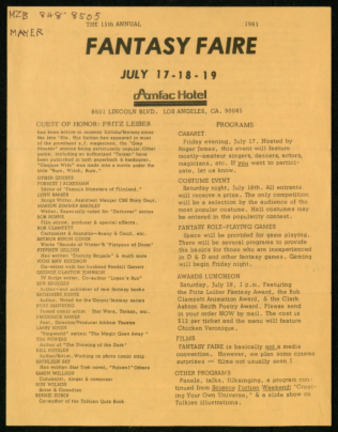 11th Annual Fantasy Faire, Registration form