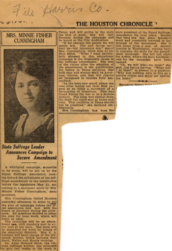 Mrs. Minnie Fisher Cunningham Announces Campaign to Secure Amendment, The Houston Chronicle