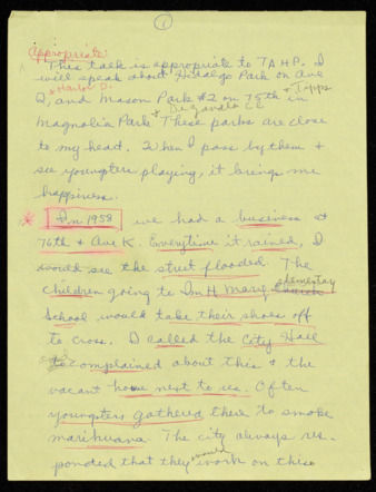 Notes regarding Hidalgo Park, Mason Park, and Magnolia Park