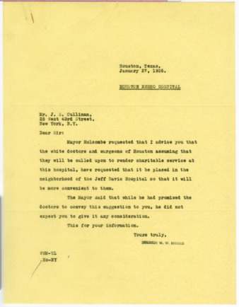Letter from W. W. Moore to J. S. Cullinan, 1926 January 27