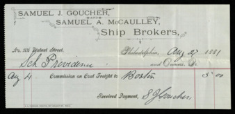Shipping receipts for the Schooner Providence to Goucher & McCaulley