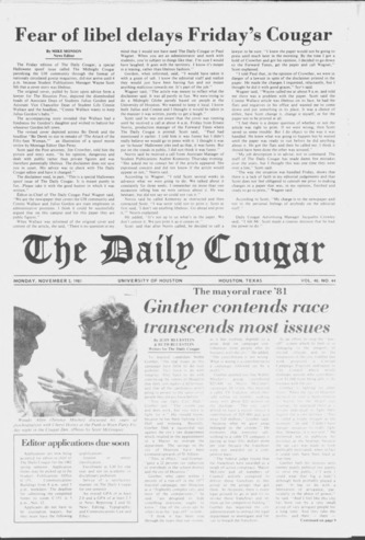 The Daily Cougar. Vol. 48, No. 44, November 2, 1981.