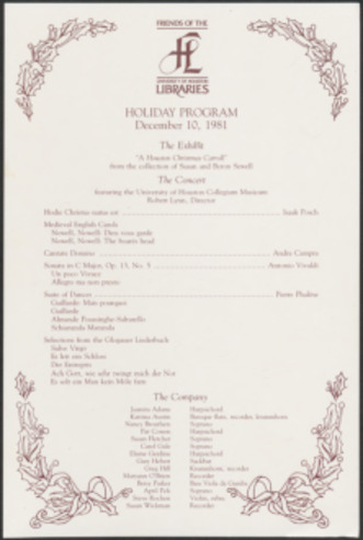 A Houston Christmas Carroll exhibit and concert program