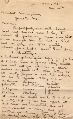 Letter from Lavinia Engle to Minnie Fisher Cunningham