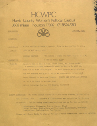Harris County Women's Political Caucus, January 1976