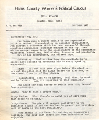 Harris County Women's Political Caucus, September 1977
