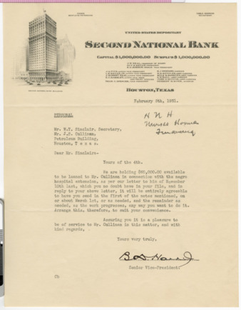 Letter from B. D. Harris to W. T. Sinclair and J. S. Cullinan, 1931 February 5