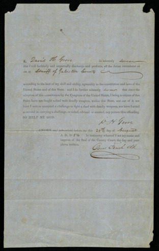 Oath of office for sheriff, Galveston County