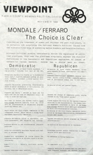 Viewpoint: Harris County Women's Political Caucus, November 1984