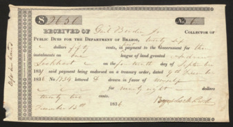 Receipt for payment to the Public Dues for the Department of Brazos