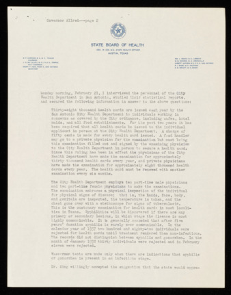Report from the State Board of Health to Governor James V. Allred