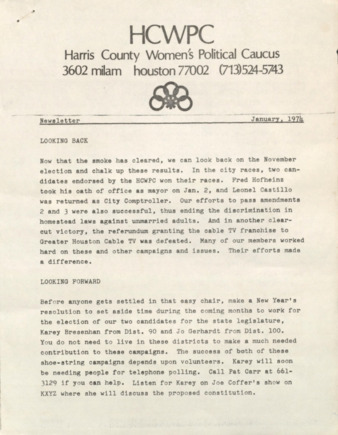 Harris County Women's Political Caucus, January 1974