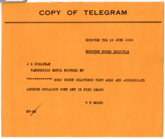Telegram from W. W. Moore to J. S. Cullinan