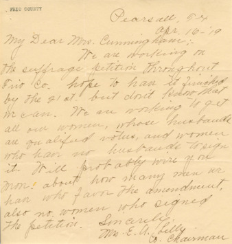 Letter from Mrs. E. A. Lelly to Mrs. Minnie Fisher Cunningham