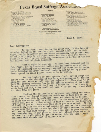 Letter from Minnie Fisher Cunningham to Equal Suffrage Association presidents, 1919 June 5