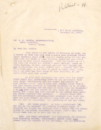 Letter from the President to Mr. J. F. Harris
