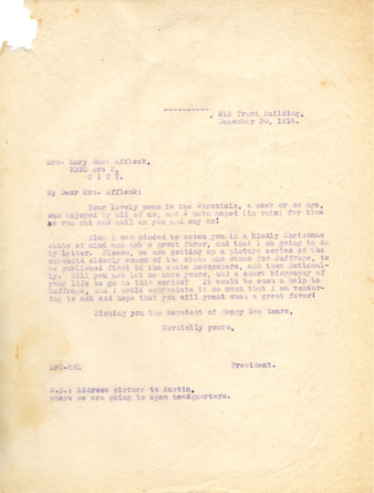 Letter from Minnie Fisher Cunningham to Mrs. Mary Hunt Affleck, 1916 December 30 1916