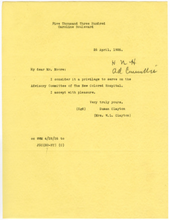Letter from Susan Clayton to Mr. Moore, 1926 April 26