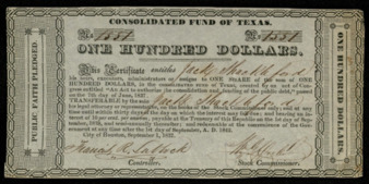 Consolidated Fund of Texas certificate to Jack Shackleford