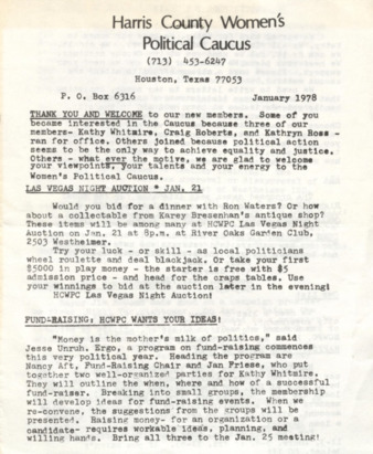 Harris County Women's Political Caucus, January 1978
